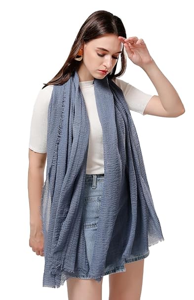 Women Crinkle Cotton Light Blue Scarf