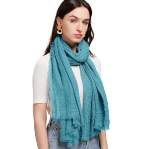 Women Crinkle Cotton Sky Blue Scarf