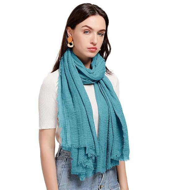 Women Crinkle Cotton Sky Blue Scarf