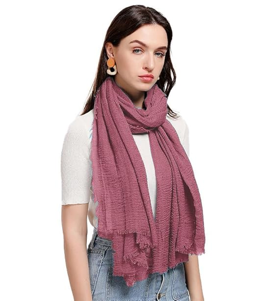 Women Crinkle Cotton Slate Pink Scarf