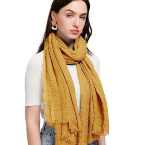 Women Crinkle Cotton Mustard Scarf