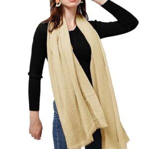 Women Crinkle Cotton Beige Scarf