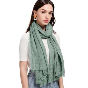 Women Crinkle Cotton Light Green Scarf
