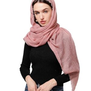 Women Crinkle Cotton Pink Scarf
