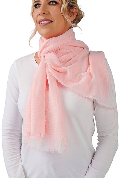 Women Crinkle Cotton Baby Pink Scarf
