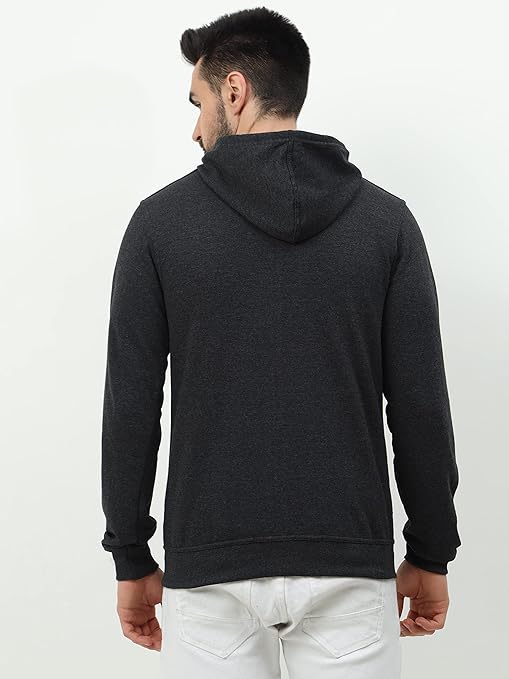 Men's Cotton Plain Charcoal Melange Hooded - Image 3