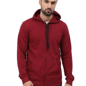 Men's Cotton Plain Maroon Hooded