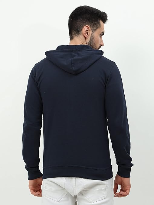 Men's Cotton Plain Navy Blue Hooded - Image 2