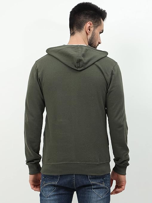 Men's Cotton Plain Olive Green Hooded - Image 2