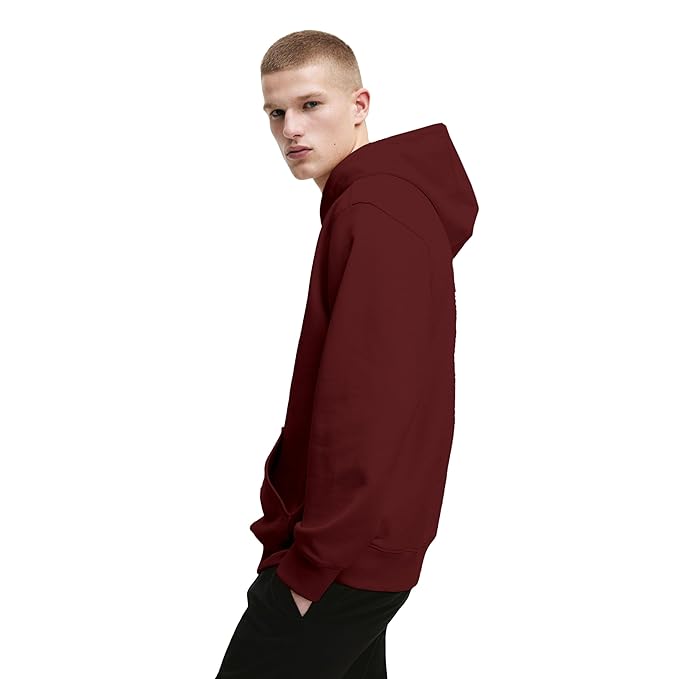 Mens Cotton Fleece Plain Maroon Hoodie - Image 2