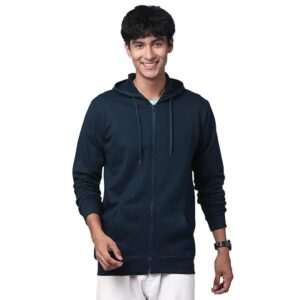 Mens Solid Zipper Teal Hoodie