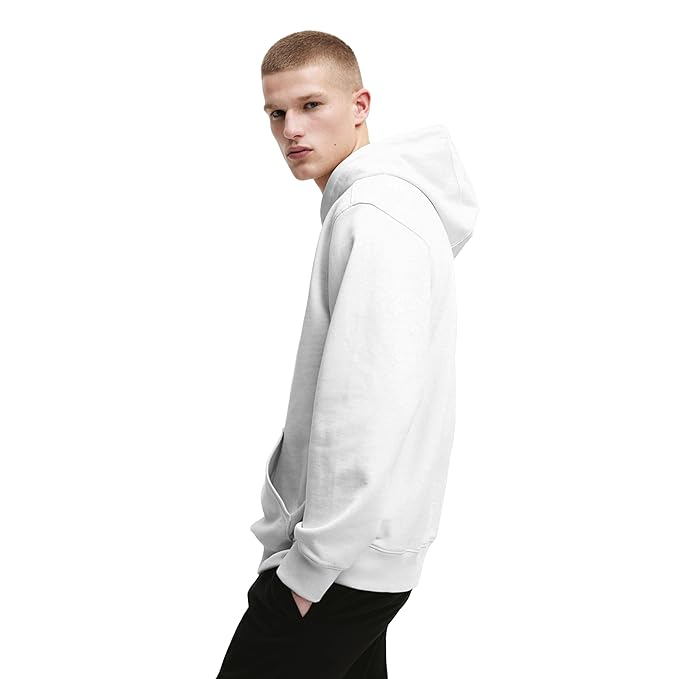 Mens Cotton Fleece Plain White Hoodie - Image 2