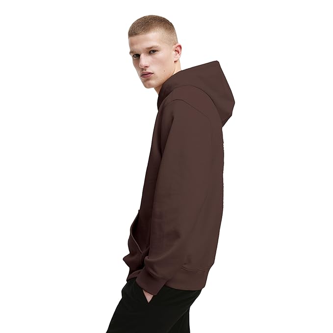 Mens Cotton Fleece Plain Brown Hoodie - Image 3