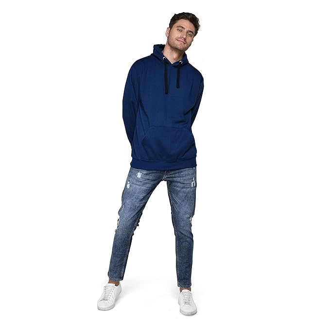 Men Plain Solid Blue Hoodie - Image 3
