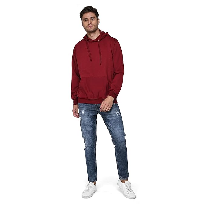 Men Plain Solid Maroon Hoodie - Image 3