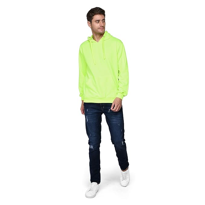 Men Plain Solid Neon Green Hoodie - Image 2