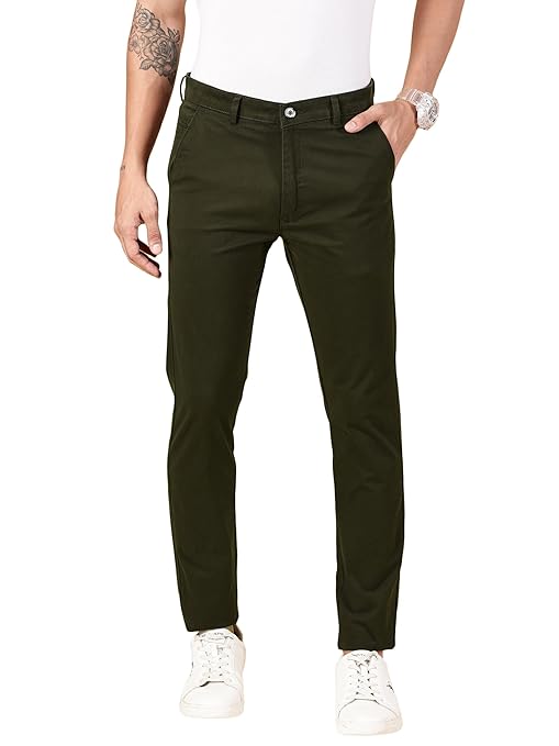 Men Chinos Casual Olive Trousers
