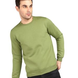 Men Round Neck Olive Sweatshirt