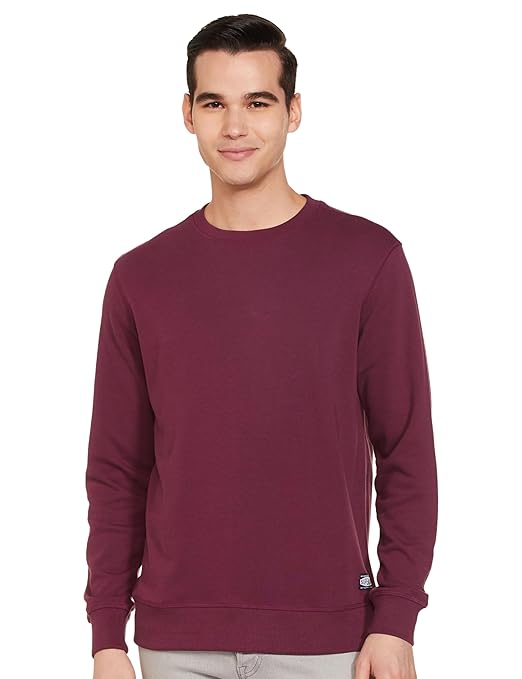 Men Plain Dark Purple Sweatshirt