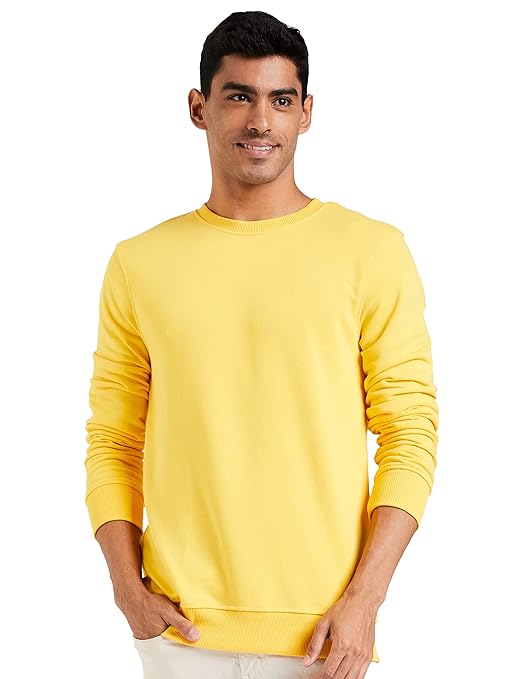 Men Plain Dawn Yellow Sweatshirt