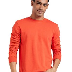 Men Plain Light Orange Sweatshirt