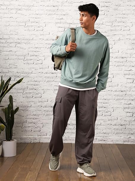 Men's Fleece Oversized Aqua Grey Sweatshirt - Image 3