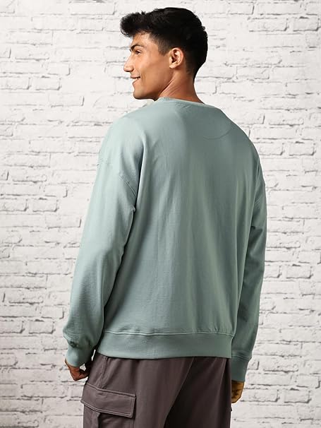 Men's Fleece Oversized Aqua Grey Sweatshirt - Image 4