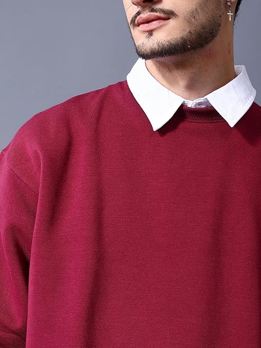 Men Round Neck Wine Sweatshirt - Image 3