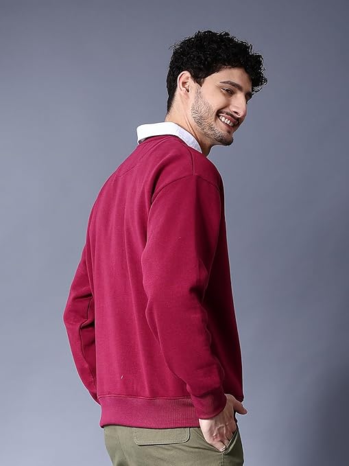 Men Round Neck Wine Sweatshirt - Image 4