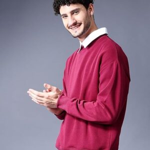 Men Round Neck Wine Sweatshirt