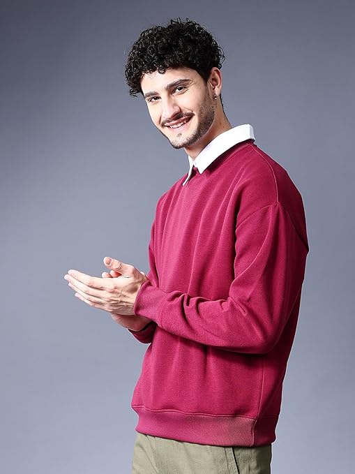 Men Round Neck Wine Sweatshirt