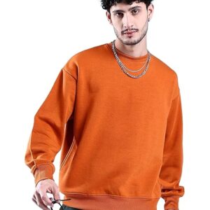 Men Round Neck Dark Orange Sweatshirt