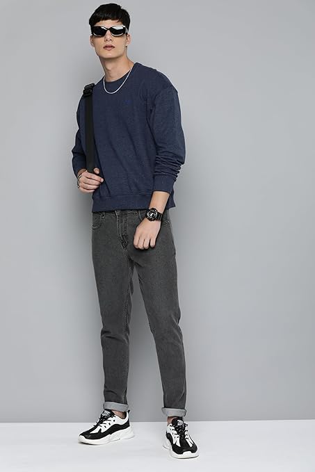 Men Regular Fit Navy Melange Sweatshirt - Image 3