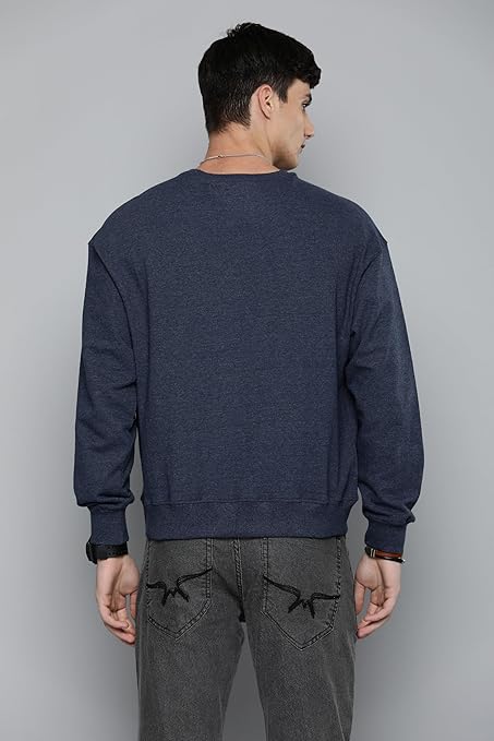 Men Regular Fit Navy Melange Sweatshirt - Image 4