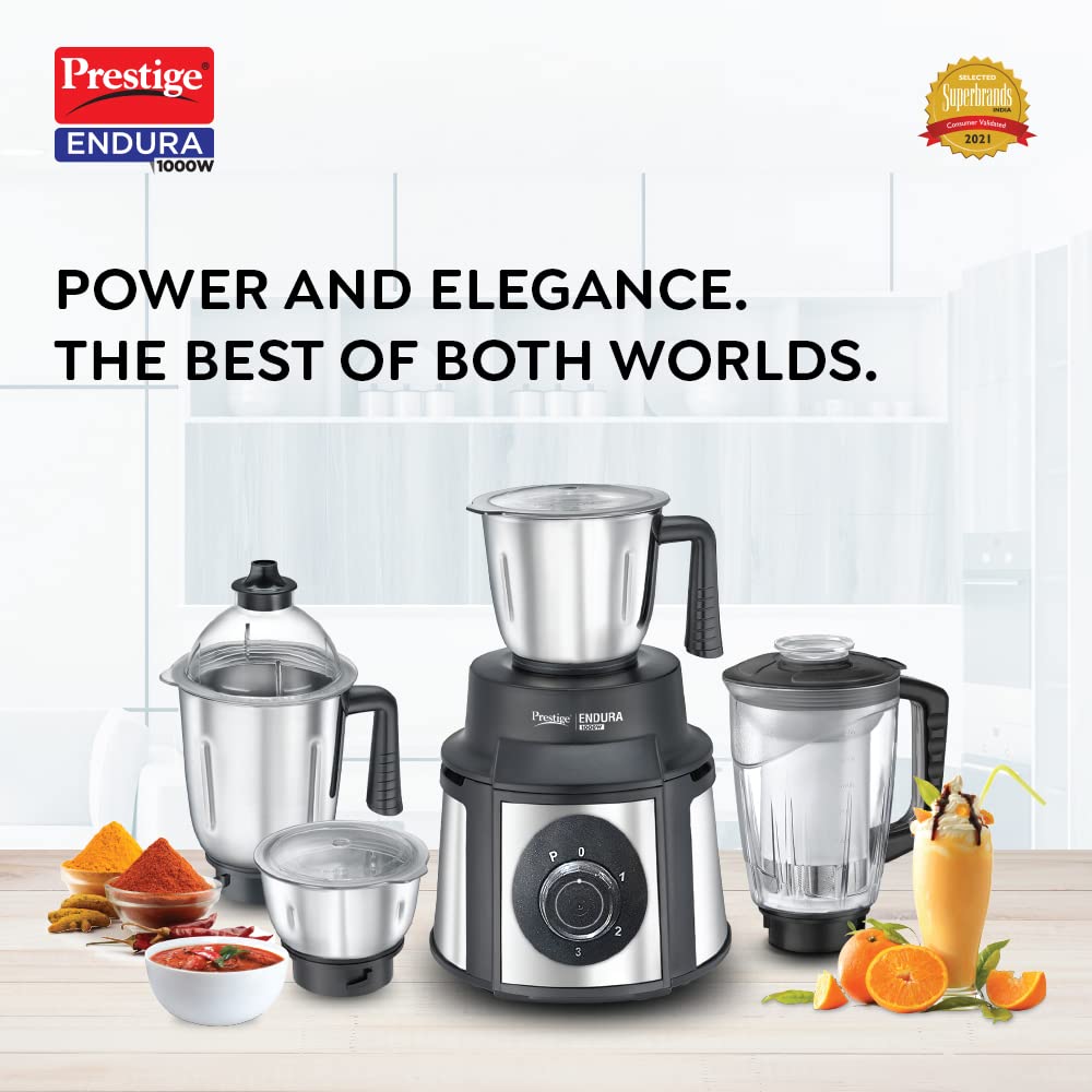 Prestige Endura 1000 Juicer Mixer Grinder (4 Jars, Black with Silver) - Image 3