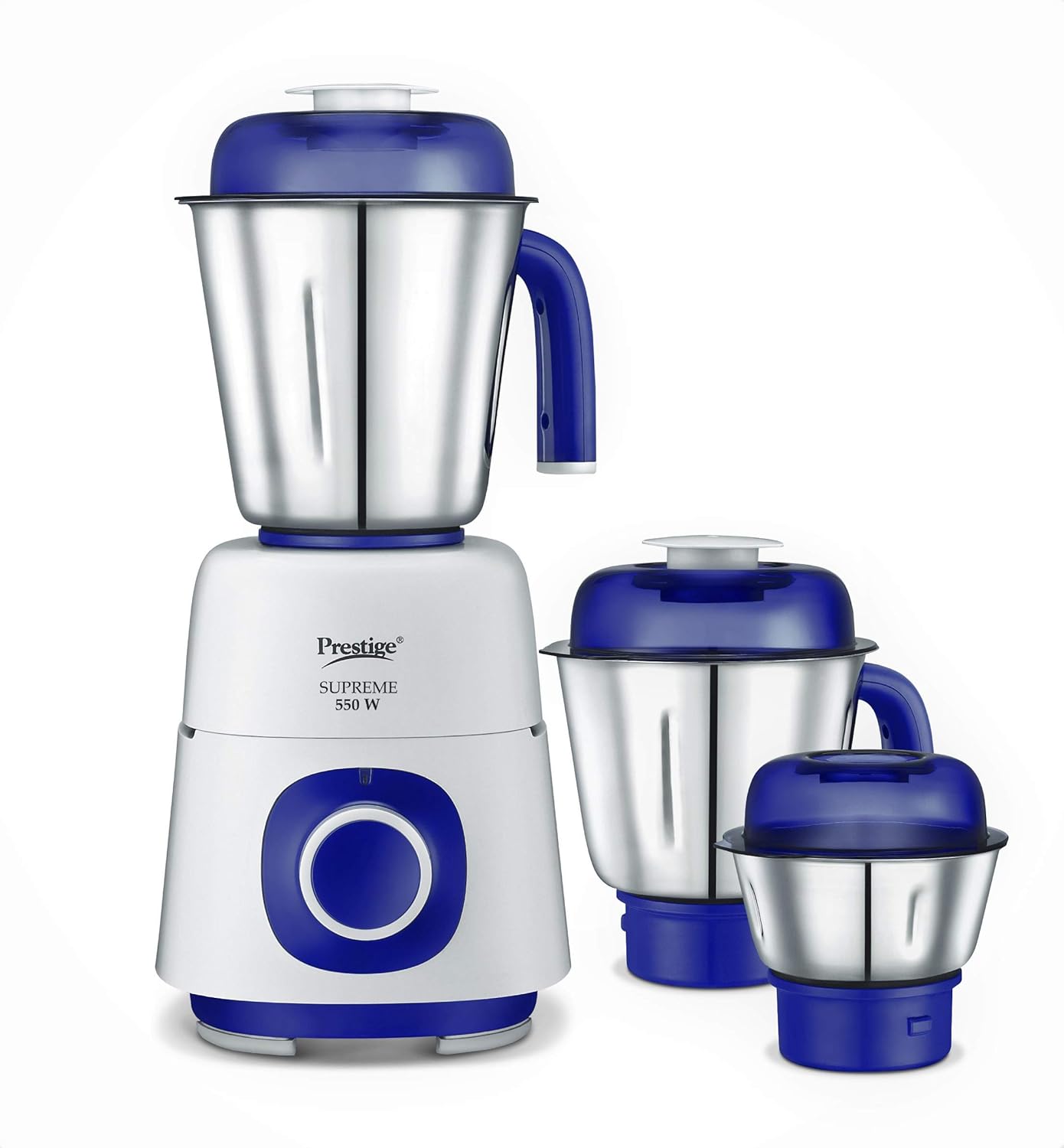 Prestige SUPREME 550 W Mixer Grinder, 3 Jars (1500 ml, 1200 ml, 450 ml) 550 Juicer Mixer Grinder (3 Jars, Blue & Silver)