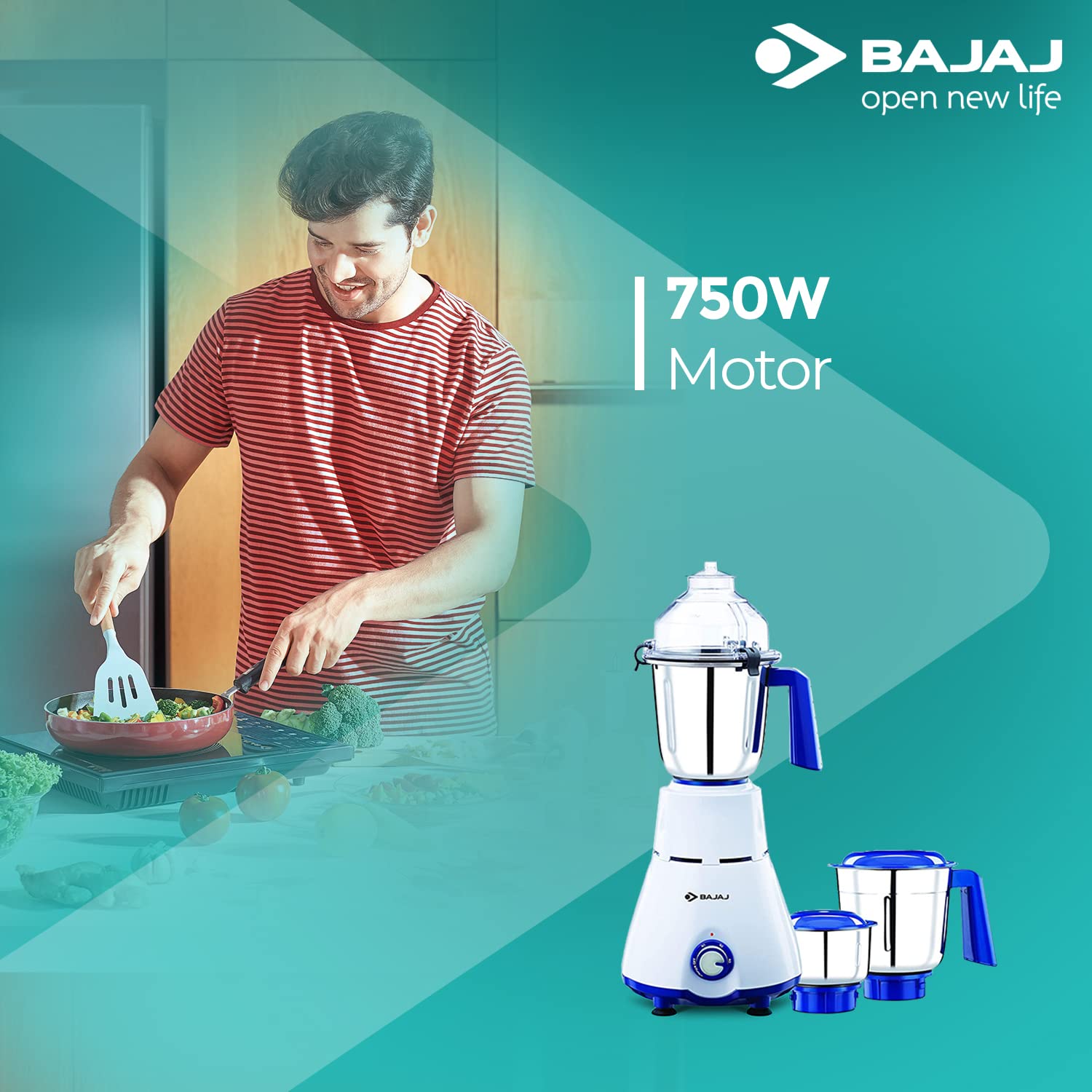 Bajaj Typhoon Mixer Grinder 750 Mixer Grinder (3 Jars, White) - Image 3