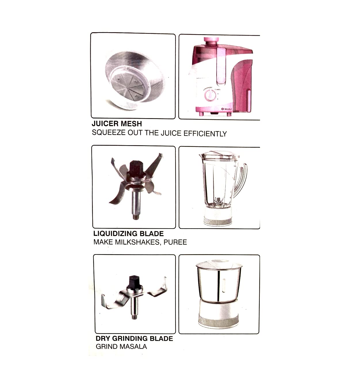 Bajaj JX 30 Juicer Mixer Grinder 500 Watt 500 Juicer Mixer Grinder (3 Jars, Pink, White) - Image 2
