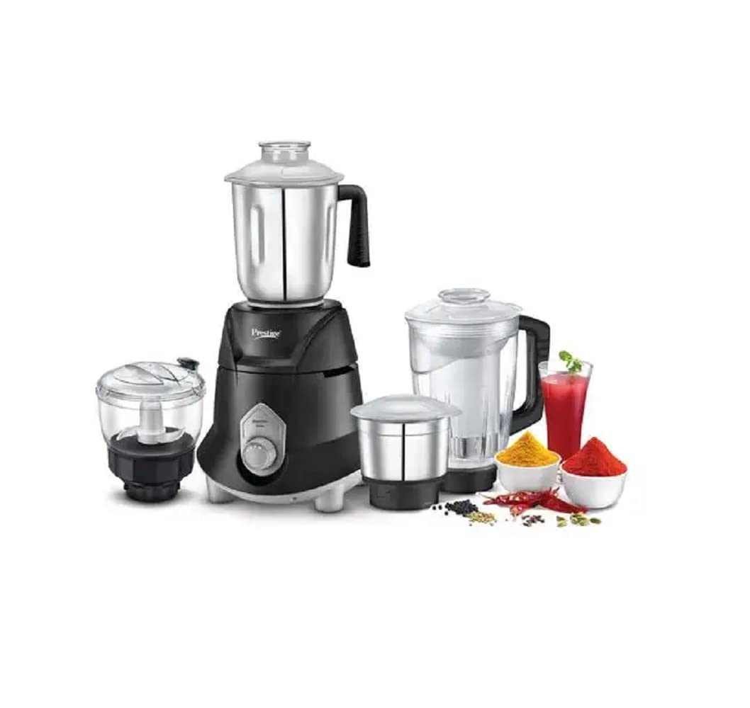 Prestige 42540 Hyperius 750 Mixer Grinder With Atta Kneading and Veggie Chopping Function, Strong and Durable body, High Power Mixer Grinder (4 Jars, Black)