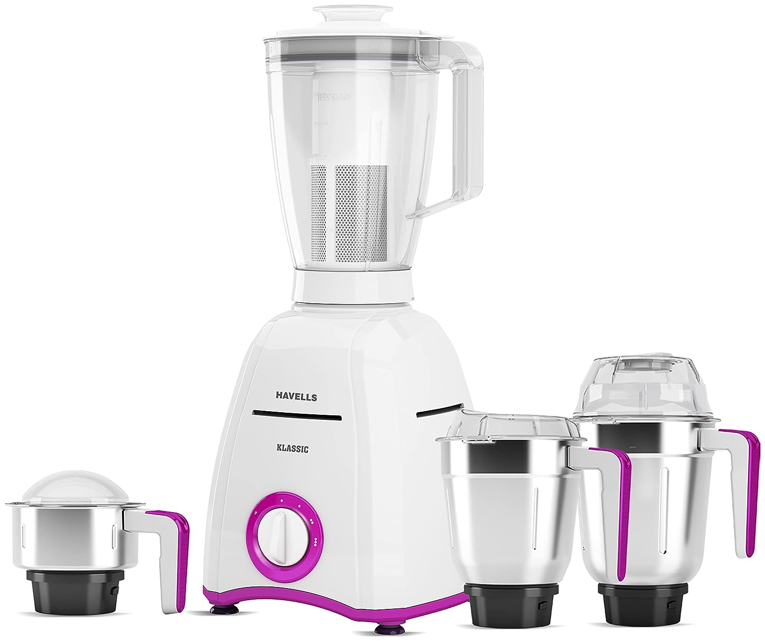 Havells GHFMGDVV075 Klassic 750 W Juicer Mixer Grinder (4 Jars, White - Lavender)