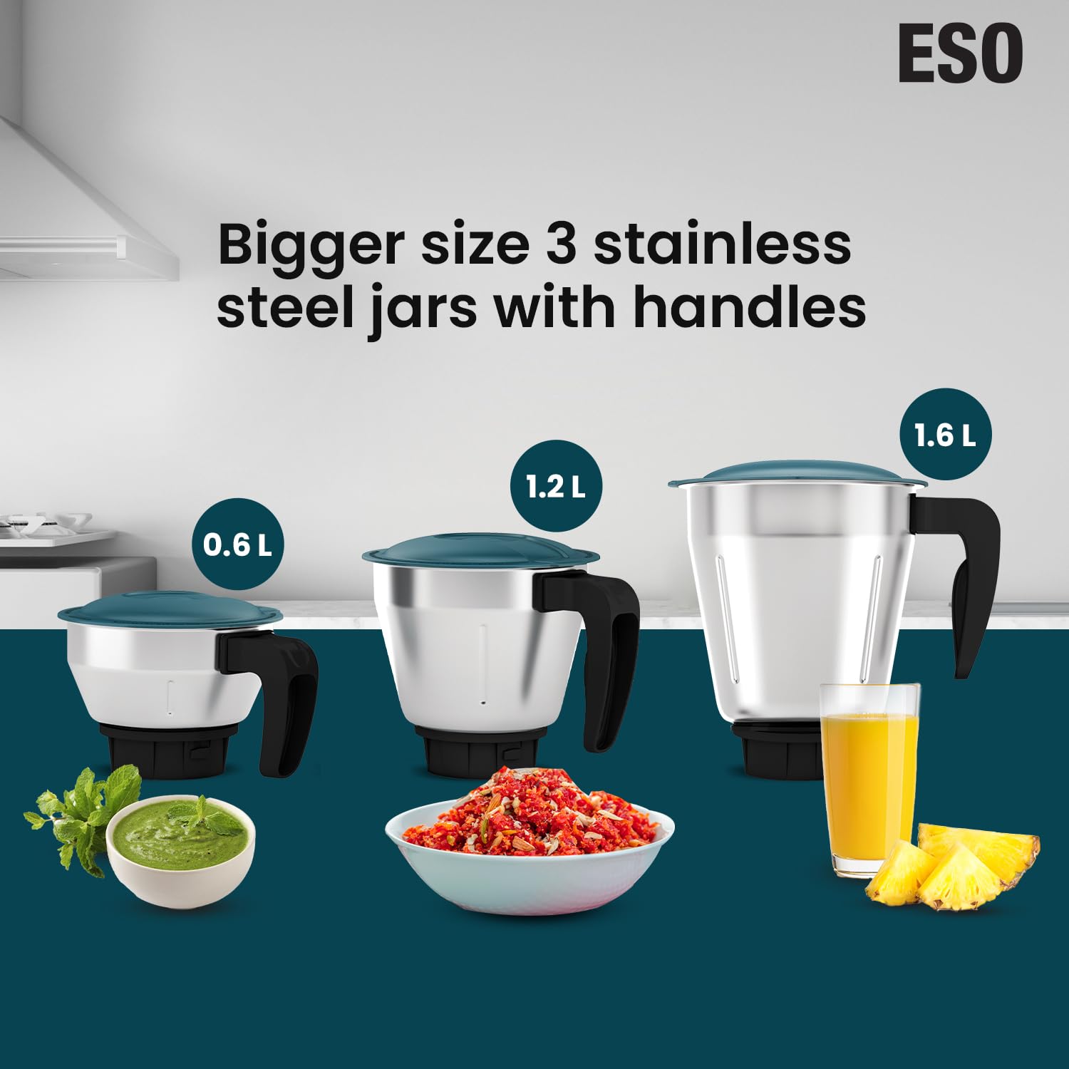 Havells ESO 3 jar GHFMGELG075 750 Mixer Grinder (3 Jars, Green) - Image 2