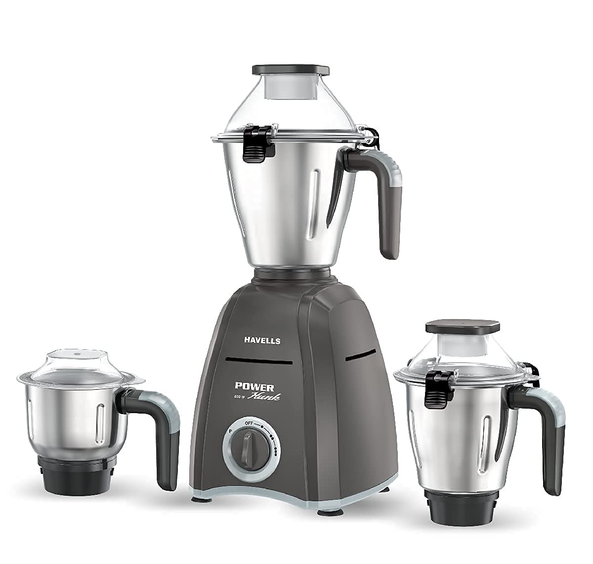 Havells Power Hunk 800 Mixer Grinder (3 Jars, Grey)