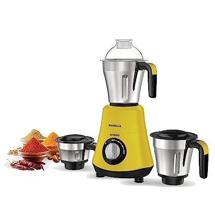 Havells HYDRO WITH 2 YEAR COMPLETE 5 YEAR MOTOR WARRANTY 750 Mixer Grinder (3 Jars, Yellow)
