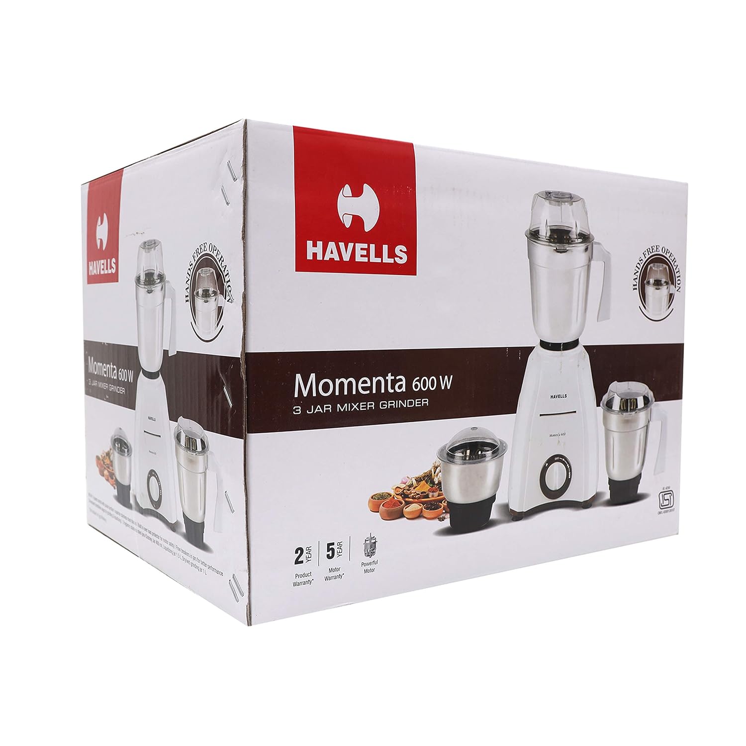 Havells Momenta 600 W Juicer Mixer Grinder (3 Jars, White)