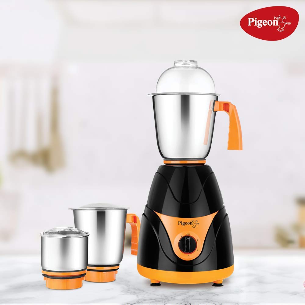 Pigeon Black Pearl MX7 - 3 SS Jars 750 W Mixer Grinder (3 Jars, Black, Orange) - Image 2