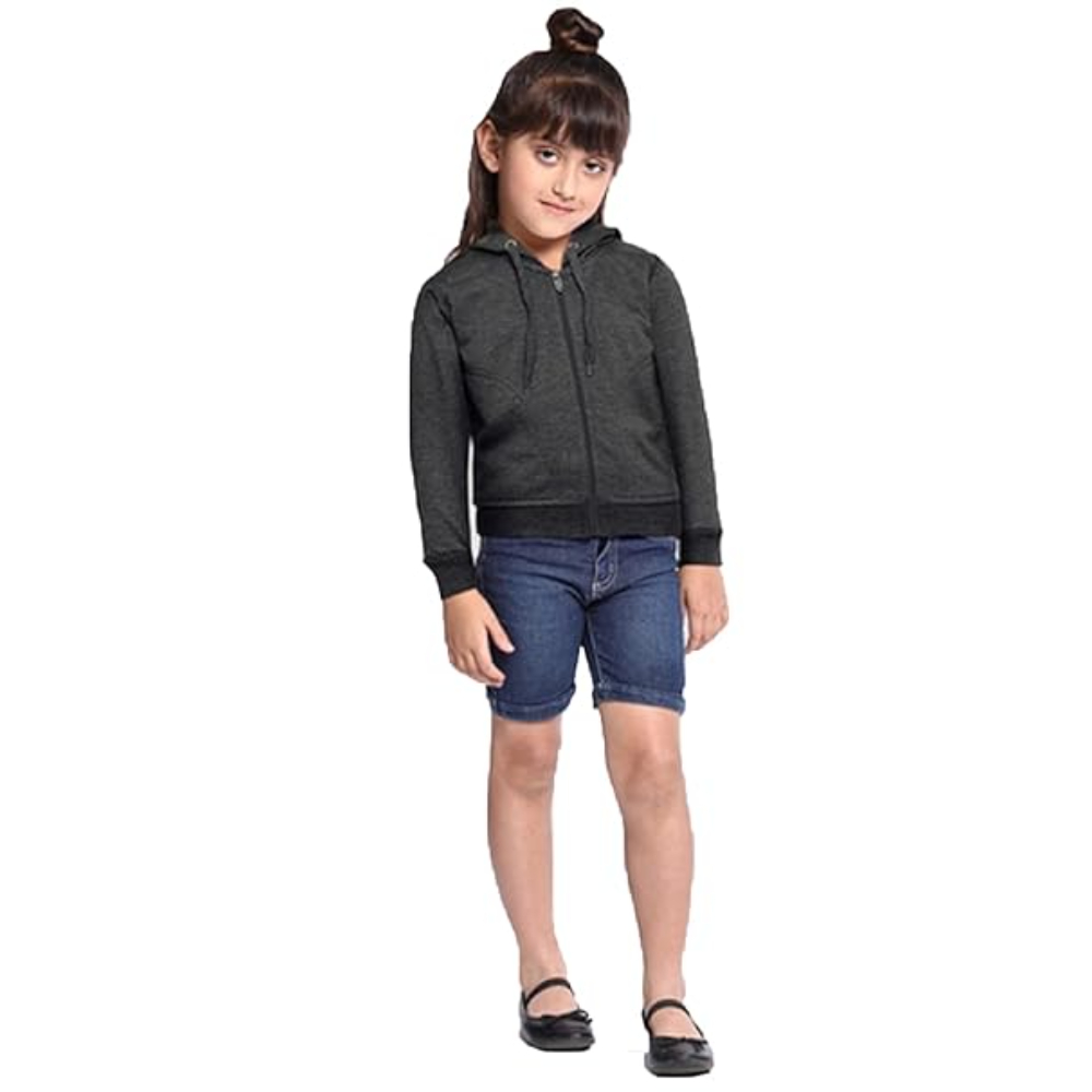 Girl's Cotton Dark Grey Hooded Sweatshirt - Image 3