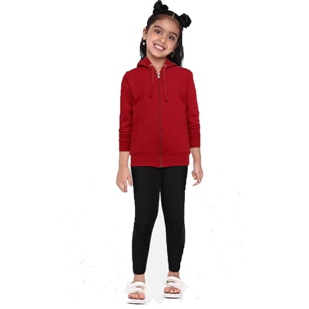 Girl's Cotton Maroon Hooded Sweatshirt - Image 3