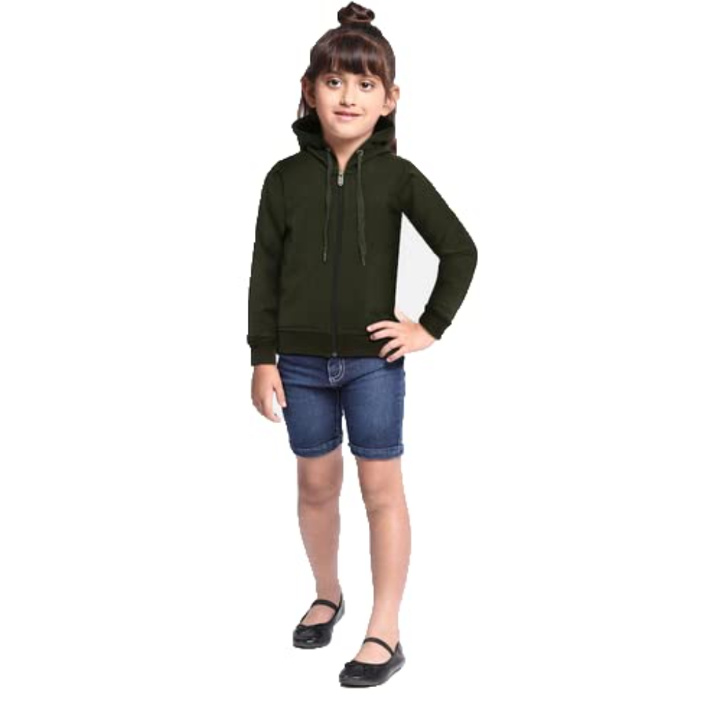 Girl's Cotton Olive Hooded Sweatshirt - Image 3