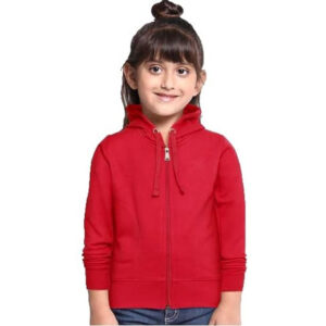 Girl's Cotton Red Hooded Sweatshirt