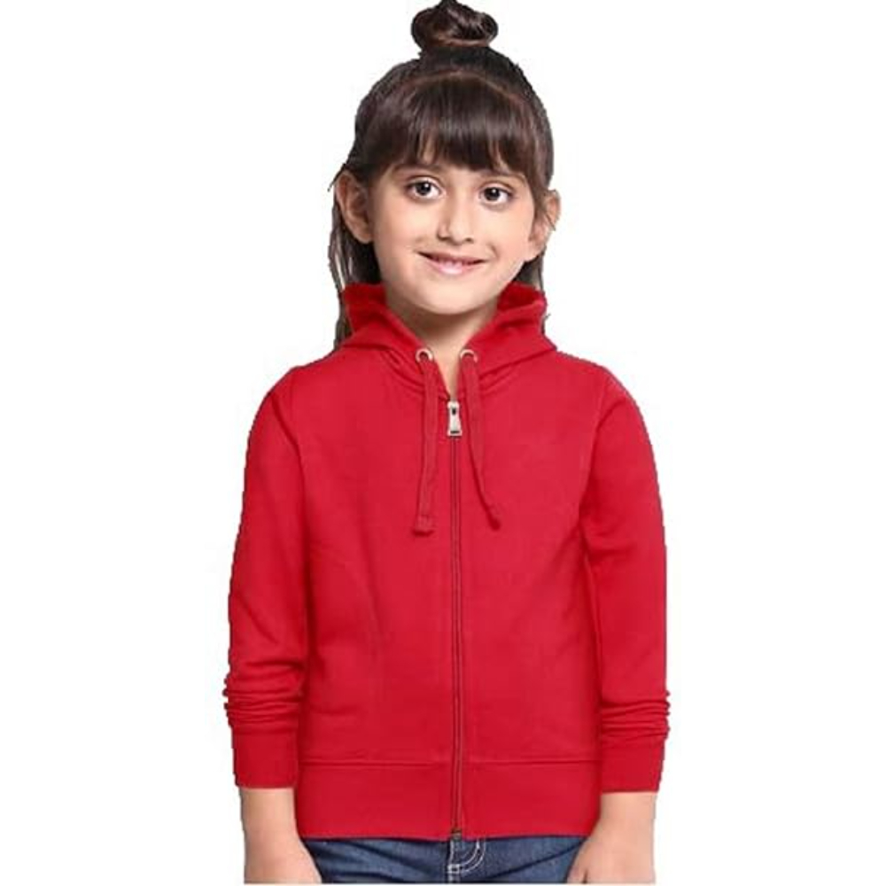 Girl's Cotton Red Hooded Sweatshirt